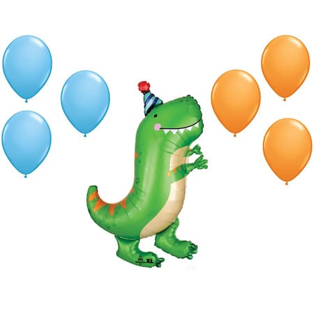 Dinosaur Theme Birthday Balloon Set; 34 Inch Dinomite TRex Balloon, 6x Pcs Latex Baloons